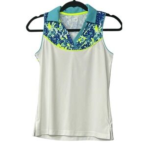 Slazenger Golf Top Womens Size XS White With Yellow And Blue Sleeveless Shirt